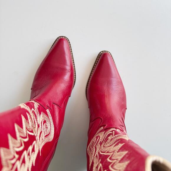 Stivali Red Leather Loyal Western Cowboy Boots Size 37/6-6.5 - Picture 5 of 9